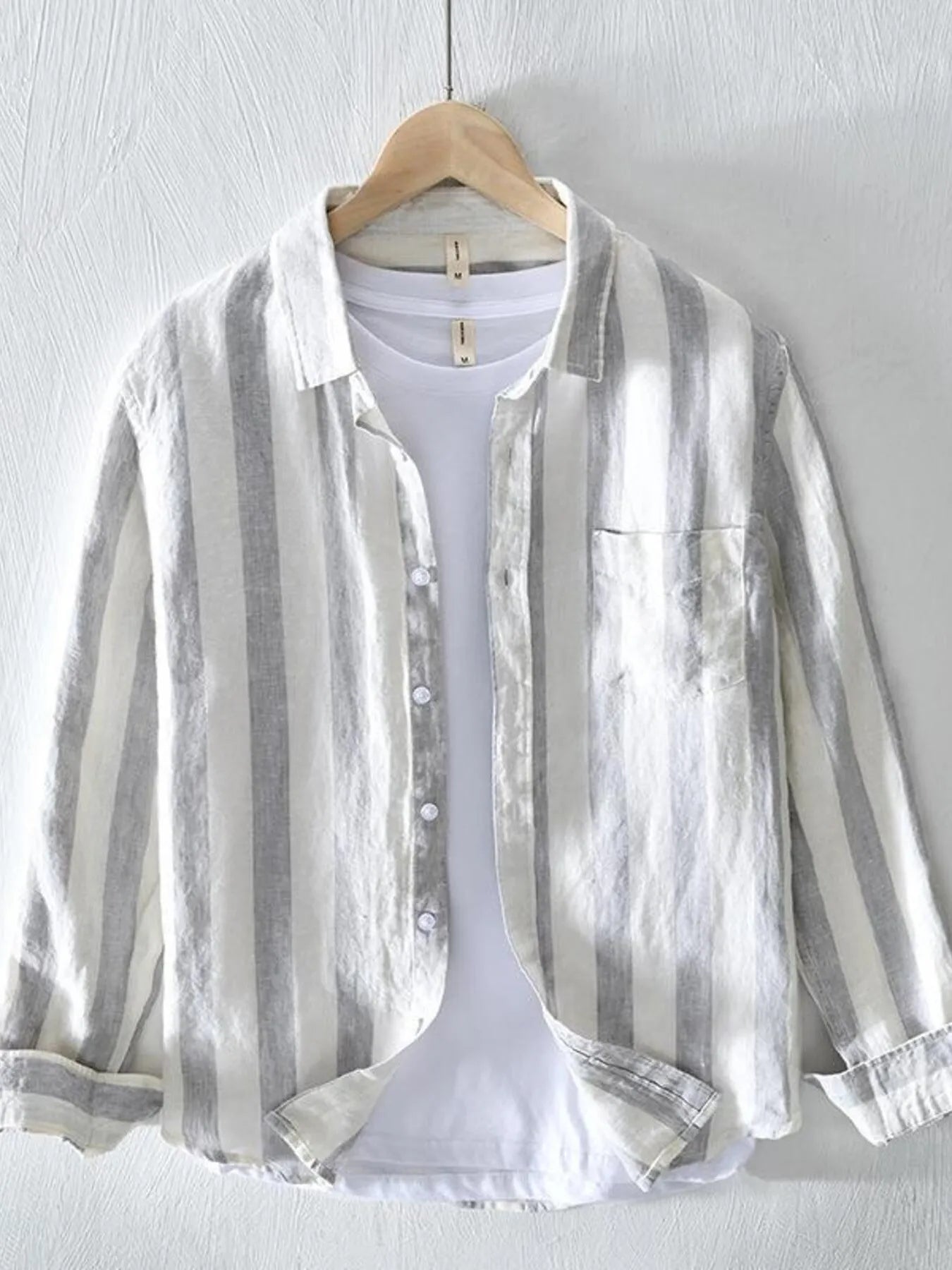 Men's Plus Size Striped Button Up Long Sleeve Shirt - Farnelli