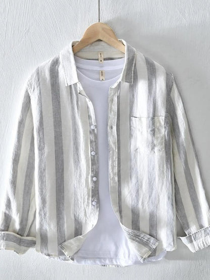 Men's Plus Size Striped Button Up Long Sleeve Shirt - Farnelli