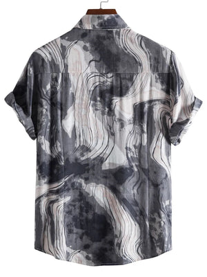 Men's Plus Size Abstract Marble Print Short Sleeve Button-Up Shirt - Farnelli