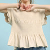 Umgee Linen Blend Smocked Peplum Blouse - OATMEAL