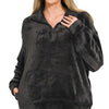 Zenana Faux Fur Half Zip Pocket Pullover - BLACK