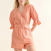And The Why Flounce Sleeves Romper with Belt - DUSTY CLAY