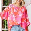 First Love Slit Printed Round Neck Half Sleeve Blouse - CORALMULTI