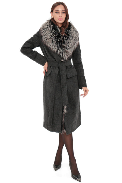 Genuine Silver Fox Cashmere Blend Coat
