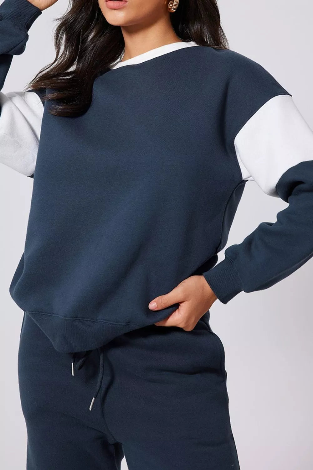 Drop Shoulder Loose Sweatshirt and Joggers Active Set - Farnelli