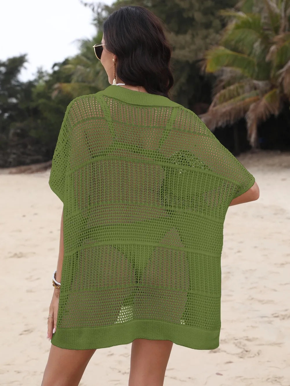 Hollow Out Collared Neck Cover-Up - Farnelli