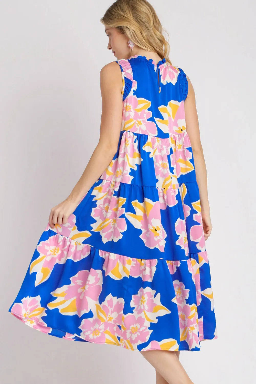 Umgee Full Size Floral Tiered Midi Tank Dress Plus Size - Farnelli