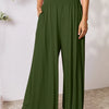 Basic Bae Full Size Smocked Wide Waistband Wide Leg Pants - Army Green