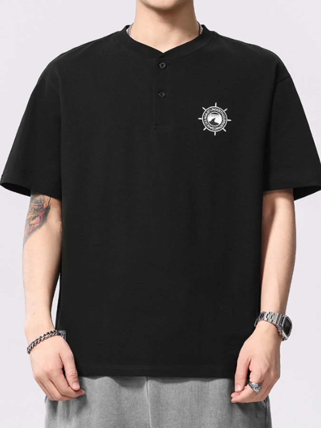 Men's Plus Size Button Detail Short Sleeve T-Shirt - Farnelli