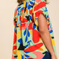 Umgee Full Size Short Sleeved Abstract Print Top Plus Size - Farnelli