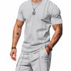 Men's Full Size Round Neck Short Sleeve Top and Shorts Set Plus Size - Light Gray