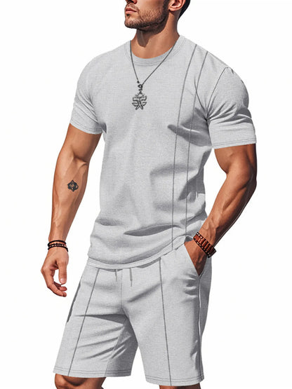Men's Full Size Round Neck Short Sleeve Top and Shorts Set Plus Size - Farnelli