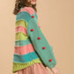 Umgee Full Size Color Block Cable Knit Sweater with Pom Pom Plus Size - Farnelli