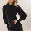 HYFVE Glitter Mock Neck Long Sleeve Mini Dress - Black
