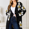 Perfee Floral Button Down Longline Cardigan - Black