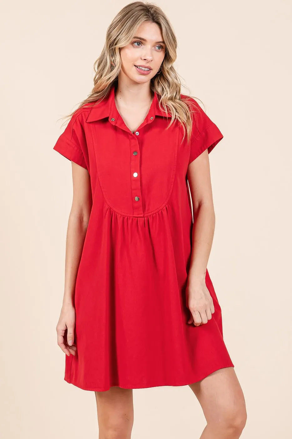 Mittoshop Twill Short Sleeve Collared Mini Dress - Farnelli