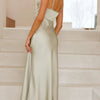 Satin Asymmetrical Midi Dress - Light Green