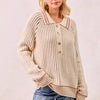BiBi Half Button Ribbed Two Tone Sweater - CREAM/LATTE