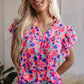 Arlet Abstract Ruffled Sleeve V Neck Blouse - Farnelli