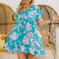 BiBi Floral Crinkle Shirred Ruffle Detail V Neck Dress - Farnelli