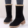 Round Toe Block Heels Boots - Black
