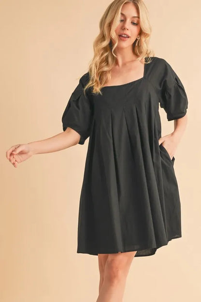 Aemi + Co Square Neck Babydoll Dress with Pockets - Farnelli