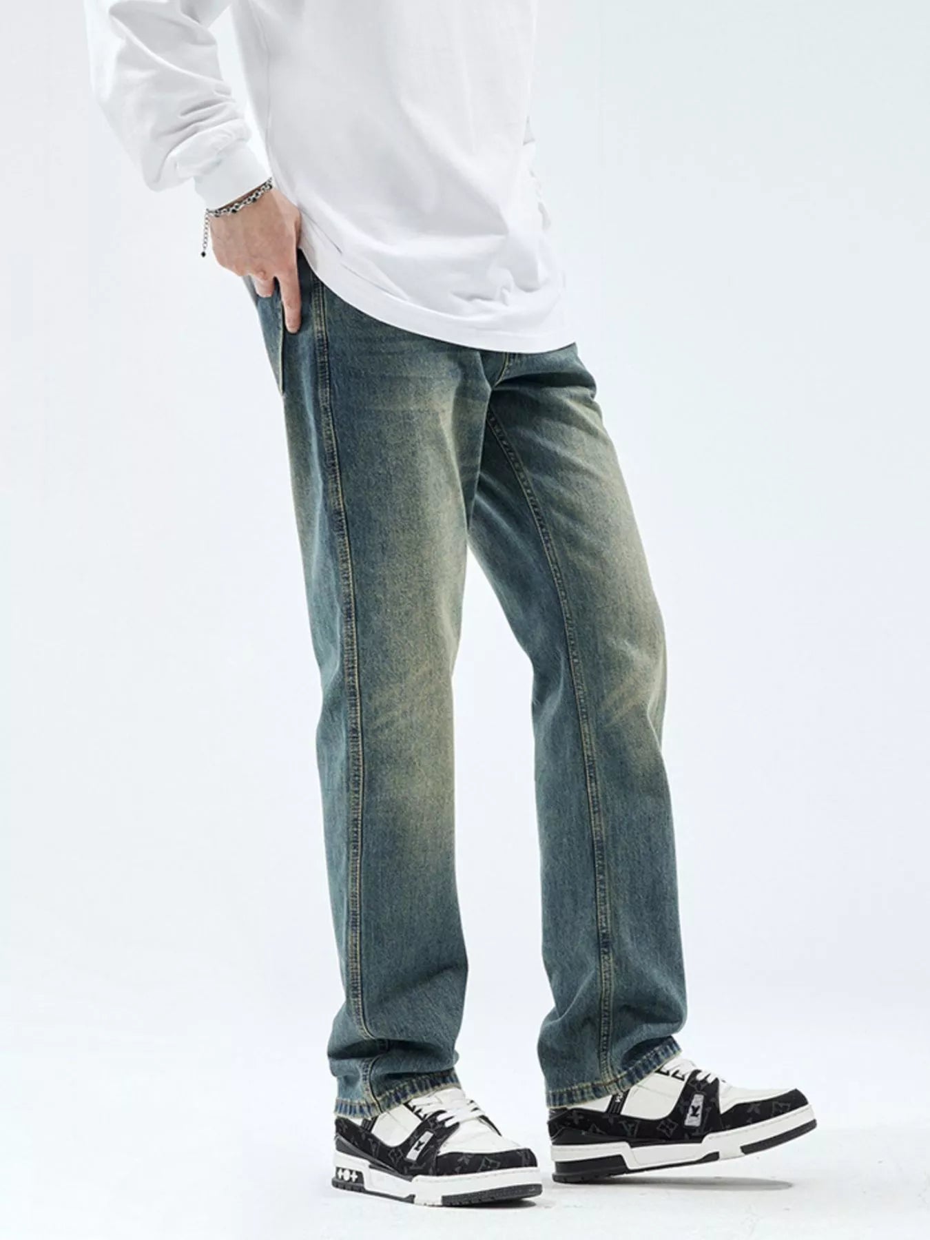 Men's Washed Straight Leg Jeans - Farnelli
