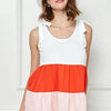 Lime 'N' Chili Color Block Sleeveless Tie Shoulder Babydoll Top - CORAL COMBO