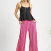 Umgee Wide Leg Textured Pants - Pink