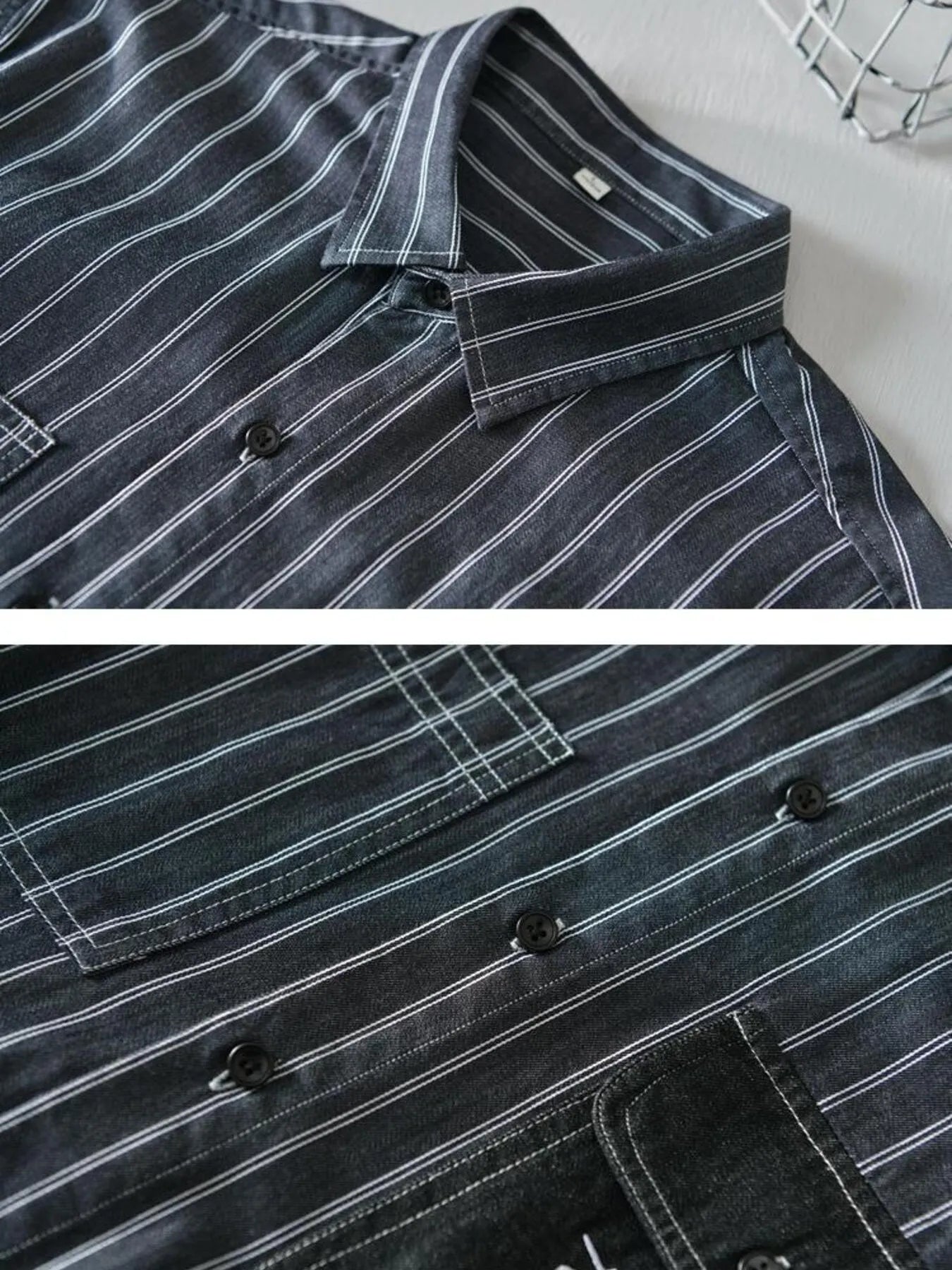 Men's Plus Size Striped Button Up Long Sleeve Shirt - Farnelli