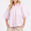 Mittoshop Button Down Striped Puff Sleeve Shirt - Pink