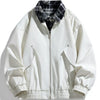 Men's Plus Size Plaid Collar Zip-Up Bomber Jacket - Off-white