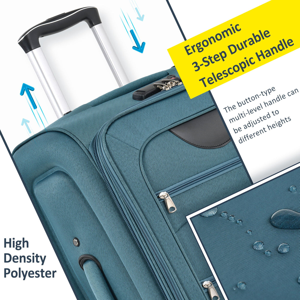 HouseOfZazla expandable softside luggage 3-piece set with spinner wheels in multiple colors