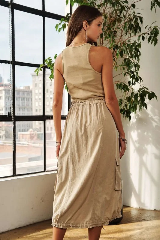 ADORA Drawstring Sleeveless Washed Dress - Farnelli