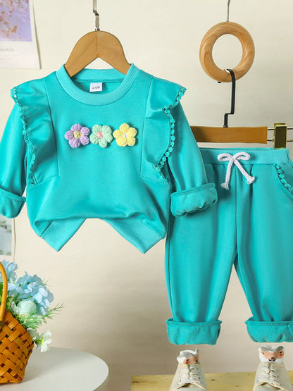 Children's Ruffle Trim Flower Top and Pants Set - Farnelli