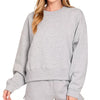 Zenana Fleece Round Neck Sweatshirt and Shorts Set - RHGREY