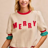 BiBi Christmas Merry Letter Patches Contrast Banded Top - CREAM/RED