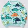 Children's Dinosaur Print Crew Neck Casual Sweatshirt - Turquoise