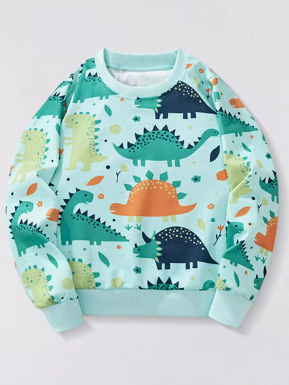 Children's Dinosaur Print Crew Neck Casual Sweatshirt - Farnelli