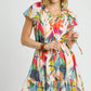 Umgee Printed Tie Neck Ruffled Hem Dress - Farnelli