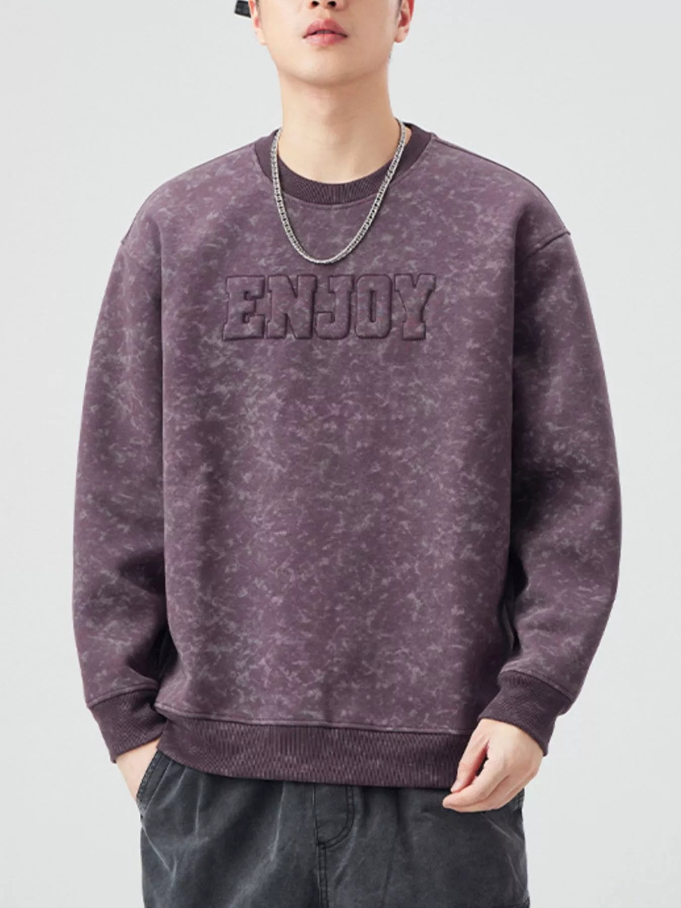 Men's Plus Size Enjoy Round Neck Long Sleeve Sweatshirt - Farnelli