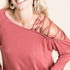 BiBi Jersey Knit One Shoulder Top With Criss Cross - MARSALA