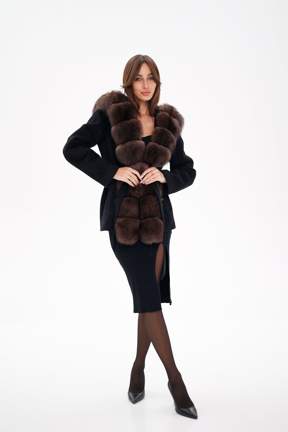 Genuine Polar Fox fur hooded virgin wool coat by Alaska® Outerwear Company