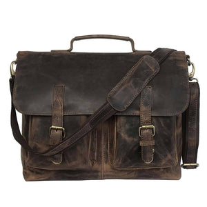 Classy Leather Bags Buffalo Executive messenger bag in brown leather with adjustable shoulder strap and multiple compartments.