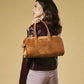 Chiara (cognac) - Italian calf suede women's handbag (with shoulder strap)