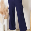 RISEN Drawstring Relaxed Cargo Wide Leg Pants - Dark Blue