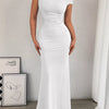 One-Shoulder Ruched Bodycon Maxi Dress - White