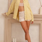 POL Button Down Raw Hem Distressed Shacket - Farnelli
