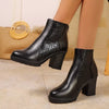 Point Toe Block Heels Boots - Black