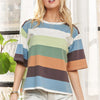 ADORA Multi Color Stripe Casual Top - SAGE/OLIVE